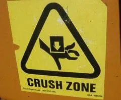 Crush zone warning sign