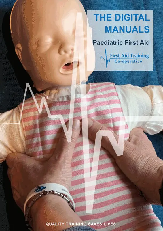 Paediatric fist aid manual cover featuring infant mannikin