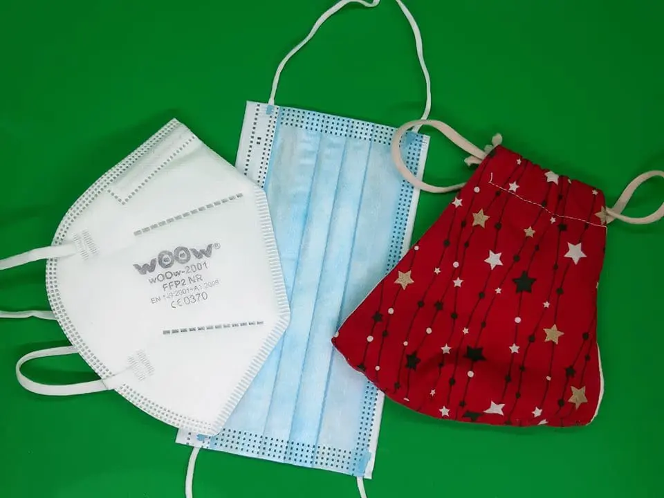 A FFP mask, surgical mask and multi layered cloth mask.