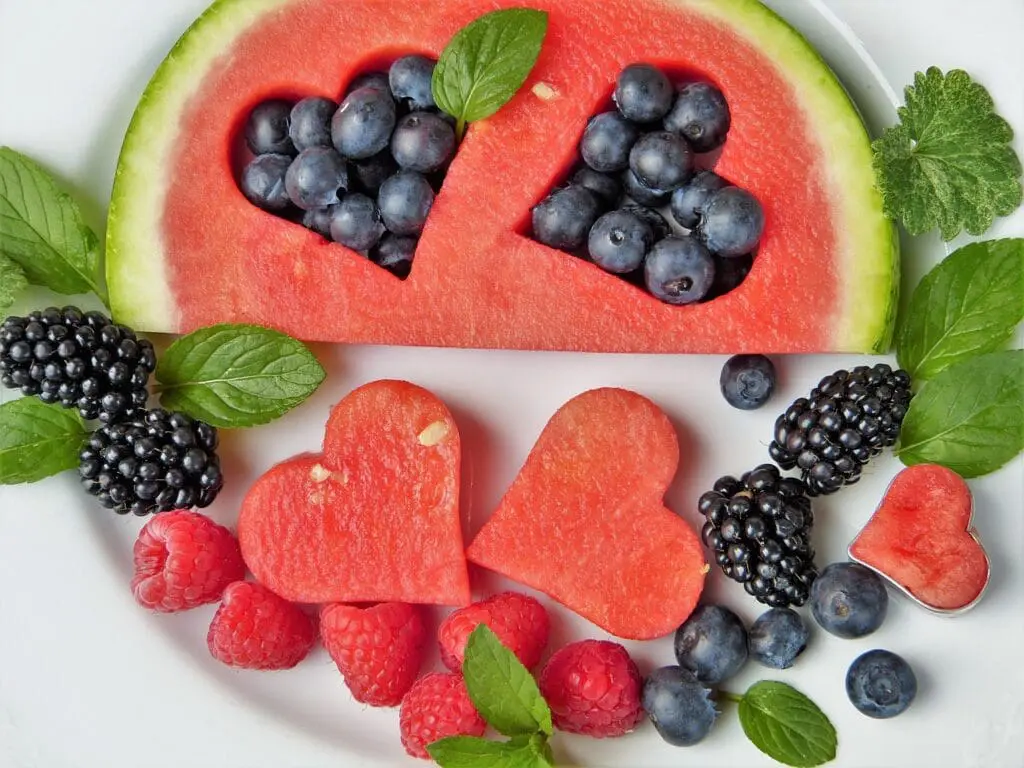 Heart shaped fruit on a plate