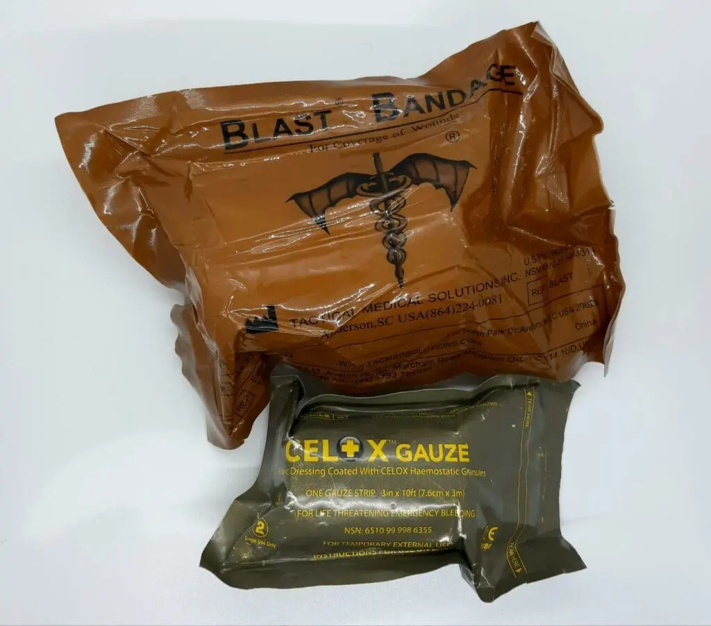 Haemostatic bandages - a blast bandage and a gauze type bandage