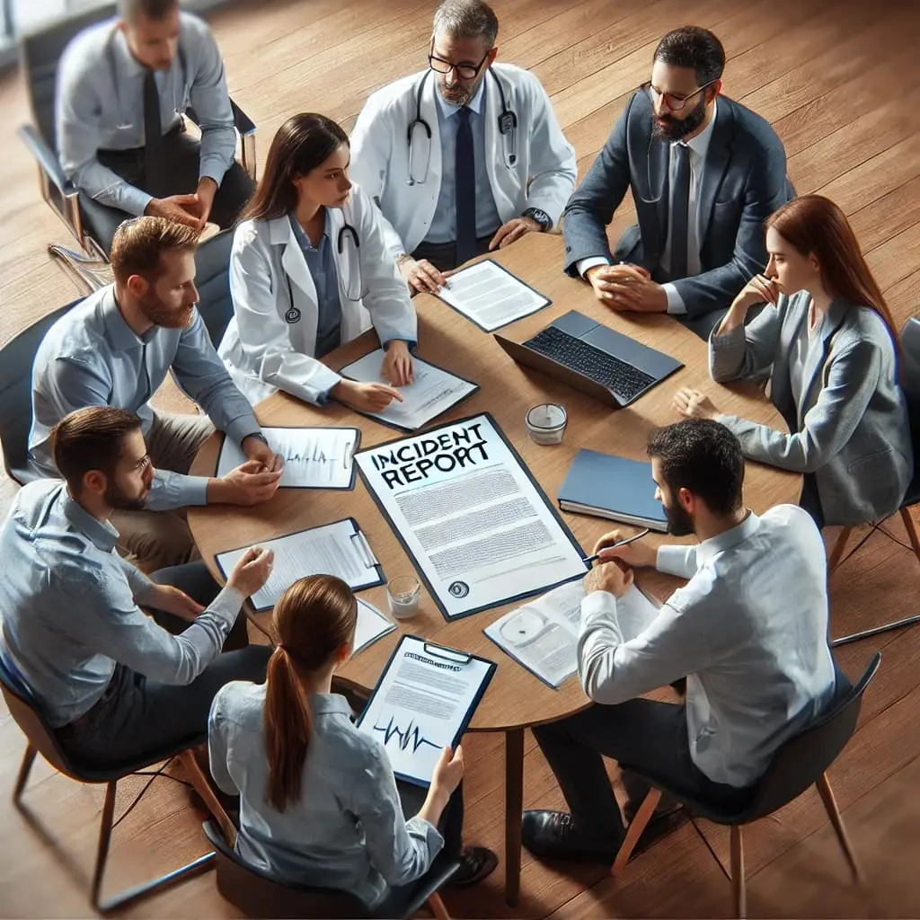 Mental health professionals discussing an incident in an office environment