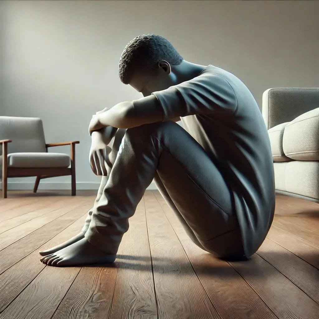 A young man sitting alone on the floor- signs and treatment of self-harm