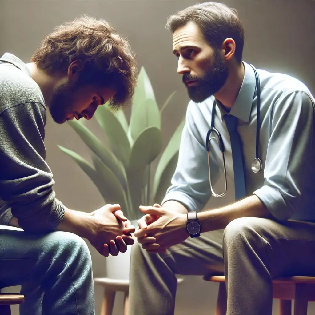 A doctor speaking to a young man - with suspected Signs of Addiction