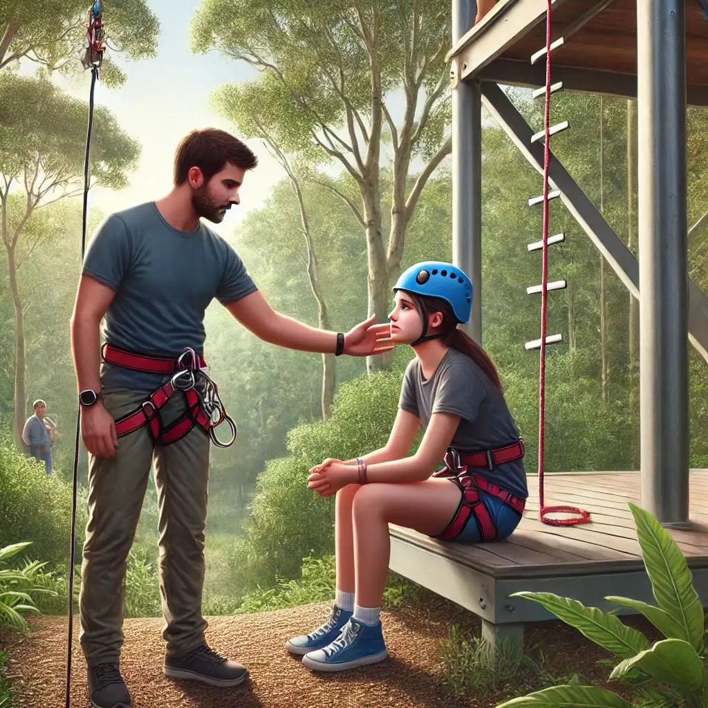 An outdoor instructor reassuring a student - Reassurance in Mental Health