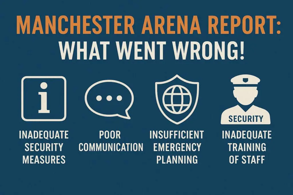A banner showing the Manchester arena 'what went wrong'