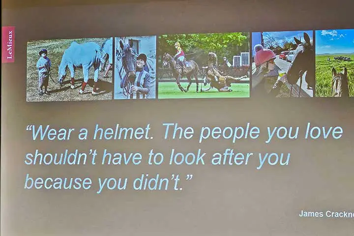 Conference slide about riding hats and helmets by James Cracknell