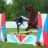 female horse rider falling from horse rearing at jump