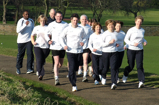 A group of people running